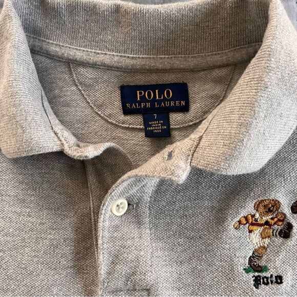 Polo Ralph Lauren Grey Two Button Polo w/ Polo Bear Kicking Rugby Ball Size 7 - Picture 5 of 10